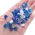 Assorted blue and white acrylic barrel beads with large holes for DIY jewelry making - Diameter approx. 9mm, Height approx. 6mm, Hole approx. 3.5/4mm / Blue Series (Approx. 100 pcs/Pack)