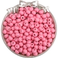 Pink painted wooden round beads for DIY handmade jewelry crafting in silver tray - Deep Pink