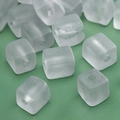 Frosted white cube glass beads with hole for DIY jewelry making on green background - Cube (#20 Style)