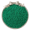 Vibrant green opaque glass seed beads for DIY jewelry displayed in a silver tray - Verdant