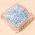 Mixed blue and purple iridescent glass beads in clear box for DIY jewelry making - 4mm (Aperture approx. 1mm, 450g/Pack, approx. 6750 Pcs) / Blue Sky White Clouds