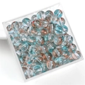DIY round beads with blue and amber vortex swirl pattern in a clear square storage box - 50 Pieces / Color 22# 8mm