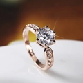 Luxury rose gold six-prong solitaire ring with brilliant round zircon and pave accents - Ljz-134 [1 Carat] / Adjustable Open