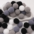 Mix of black, white, and grey fluffy polyester pom-poms for DIY crafts and doll making - 3cm (20 Pieces/Pack) / Black & White Series