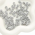 Silver square acrylic alphabet bead with letter B for DIY bracelet making - Letter B Square Antique Silver / 50 Pieces/Pack (6x6mm)