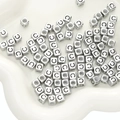 Silver square acrylic alphabet bead with black letter C for DIY bracelet making - Letter C Square Antique Silver / 50 Pieces/Pack (6x6mm)