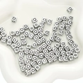 Square silver acrylic bead with black letter D for DIY jewelry making and bracelets - Letter D Square Antique Silver / 50 Pieces/Pack (6x6mm)