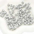 Square silver acrylic alphabet beads with black letter L for DIY jewelry making - Letter L Square Antique Silver / 50 Pieces/Pack (6x6mm Hole Approx 3mm)