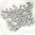 Silver square acrylic alphabet beads with black letter Z for DIY jewelry making - Letter N Square Antique Silver / 50 Pieces/Pack (6x6mm Hole Approx 3mm)