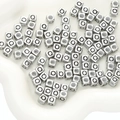 Silver square acrylic alphabet bead with letter Q for DIY handmade jewelry crafts - Letter Q Square Antique Silver / 50 Pieces/Pack (6x6mm Hole Approx 3mm)