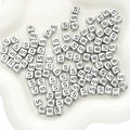 Silver square acrylic alphabet beads with black letter S for DIY jewelry making - Letter S Square Antique Silver / 50 Pieces/Pack (6x6mm Hole Approx 3mm)