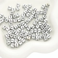 Silver square acrylic alphabet beads with letter T for DIY jewelry making and crafts - Letter T Square Antique Silver / 50 Pieces/Pack (6x6mm Hole Approx 3mm)