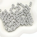 Silver square acrylic alphabet beads with black letter U for DIY jewelry crafting - Letter U Square Antique Silver / 50 Pieces/Pack (6x6mm Hole Approx 3mm)