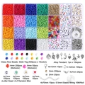 Kit gioielli fai-da-te 28 griglie con perline 3mm, perline alfabeto e ciondoli vari - Kit Perline di Semi e Lettere a 28 Griglie / 3mm (Circa 8970 Pezzi/Confezione)