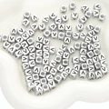Silver square acrylic alphabet beads with black letter V for DIY jewelry bracelets - Letter V Square Antique Silver / 50 Pieces/Pack (6x6mm Hole Approx 3mm)