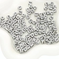 Silver square acrylic alphabet beads with black letter W for DIY jewelry making - Letter W Square Antique Silver / 50 Pieces/Pack (6x6mm Hole Approx 3mm)