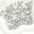 Square silver acrylic alphabet beads with black letter Y for DIY jewelry making - Letter Y Square Antique Silver / 50 Pieces/Pack (6x6mm Hole Approx 3mm)