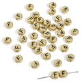 Golden flat round acrylic beads with letter F for DIY jewelry making and bracelets - Letter F Round Gold / 50 Pieces/Pack (4x7mm Hole Approx 1mm)