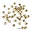 Golden acrylic flat round beads with black letter H for DIY jewelry making - Letter H Round Gold / 50 Pieces/Pack (4x7mm Hole Approx 1mm)