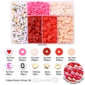 DIY jewelry making kit with red pink clay beads, letter beads and golden charms in storage box - Red Series