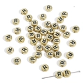 Flat round gold acrylic letter beads with R engraving for DIY jewelry making - Letter R Round Gold / 4x7mm Hole approx 1mm (50 Pieces/Pack)