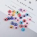 Flat round resin evil eye beads in mixed vibrant colors for DIY jewelry making - Diameter 10mm Thickness 6mm (50 Pieces/Pack)