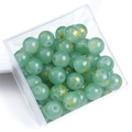 Perles rondes en verre vert de 10mm avec feuilles d'or pour bijoux DIY - 10mm / Vert clair