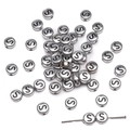 DIY silver acrylic round alphabet bead with letter S for bracelet and necklace making - Letter S Round Style / 50 Pieces/Pack (4x7mm) / Silver
