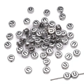 Silver round acrylic alphabet bead with black letter U for DIY jewelry making - Letter U Round Style / 50 Pieces/Pack (4x7mm) / Silver