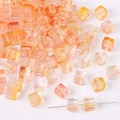 7mm quadratische Glasperlen mit orange-rosa Farbverlauf und Goldsand für DIY-Schmuck - Ca. 7mm (Loch ca. 1mm) 30 Stk./Packung / Orange