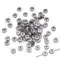 Silver-grey acrylic round beads with engraved letter V for DIY jewelry making - Letter V Round Style / 50 Pieces/Pack (4x7mm) / Silver