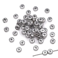 Vintage silver round flat beads with black X engraving for DIY jewelry making - Letter X Round Style / 50 Pieces/Pack (4x7mm) / Silver