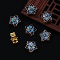 Blue enamel flower beads with golden alloy finish for DIY bracelet making and jewelry crafts - 1 Piece/Pack (10mm/Hole 2mm)