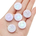 Flat round lilac acrylic smile face beads with iridescent coating for DIY jewelry - 21mm (2 Pieces/Pack) / Purple