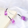 Miniature glass fruit bottles with purple strawberry drink charms for DIY jewelry making - 18x10mm (Pack of 6) / Purple Series