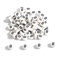 Weiße 4x7mm Acrylperle mit schwarzem Buchstaben B für DIY-Schmuck und Basteln - 100 Stück/Packung (4x7mm) / Flache Perle B