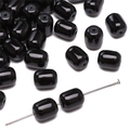 Polished jet black cylindrical glass beads for DIY jewelry and bracelet making - Black
