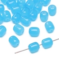 Sky blue glass barrel beads for DIY jewelry with smooth porcelain finish and hole - Sky Blue