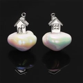 Handmade cloud and moon alloy resin heart charm pendant for DIY jewelry making - White House In The Sky Pendant (BSB109) / 1 Piece/Pack (20x26mm) / White