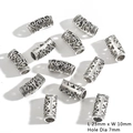 Vintage silver hollow curved tube beads with baroque carvings for DIY jewelry making - Scroll Pattern Style (4#) / Pack of 6 (23mmx10mm, Hole 7mm)
