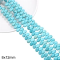Perles gouttes turquoise texturées 8x12mm pour la création de bijoux et le design DIY - Larme Perforée / Environ 79 pcs (38cm/Paquet) / Bleu