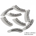 Vintage silver hollow curved tube bead with star embossed pattern for DIY jewelry making - Pack of 6 (38mmx8mm, Hole 5mm)