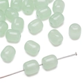 Mint green 8x10mm jade-like barrel beads showing hole design and frosted texture - Aventurine Jade