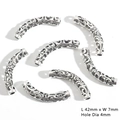Antique silver curved hollow tube beads 42x7mm for DIY bracelet and necklace making - Pack of 6 (42mmx7mm, Hole 4mm)