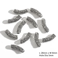 Antique silver curved tube bead 28x8mm with hollow floral pattern for DIY jewelry - Pack of 6 (28mmx8mm, Hole 5mm)