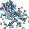 Blue and orange crackle glass beads 8-10mm for DIY jewelry making and bracelet crafts - Blue Brown Mix