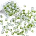 8mm and 10mm glass beads in light green and blue with unique crackle finish for DIY jewelry - Green White Mix