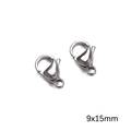 Chiusura a moschettone argento 9x15mm in acciaio inox per collane fai da te - Chiusura a Moschettone (9x15mm) / Colore acciaio