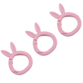 Three pink rabbit ear alloy spring rings with matte paint finish for DIY keychain making - Approx. 28x38mm (1 Piece/Pack) / Pink