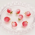 Pink translucent peach-shaped bead with green leaf and golden loop for DIY jewelry - Transparent Red Peach With Green Leaf (03#)